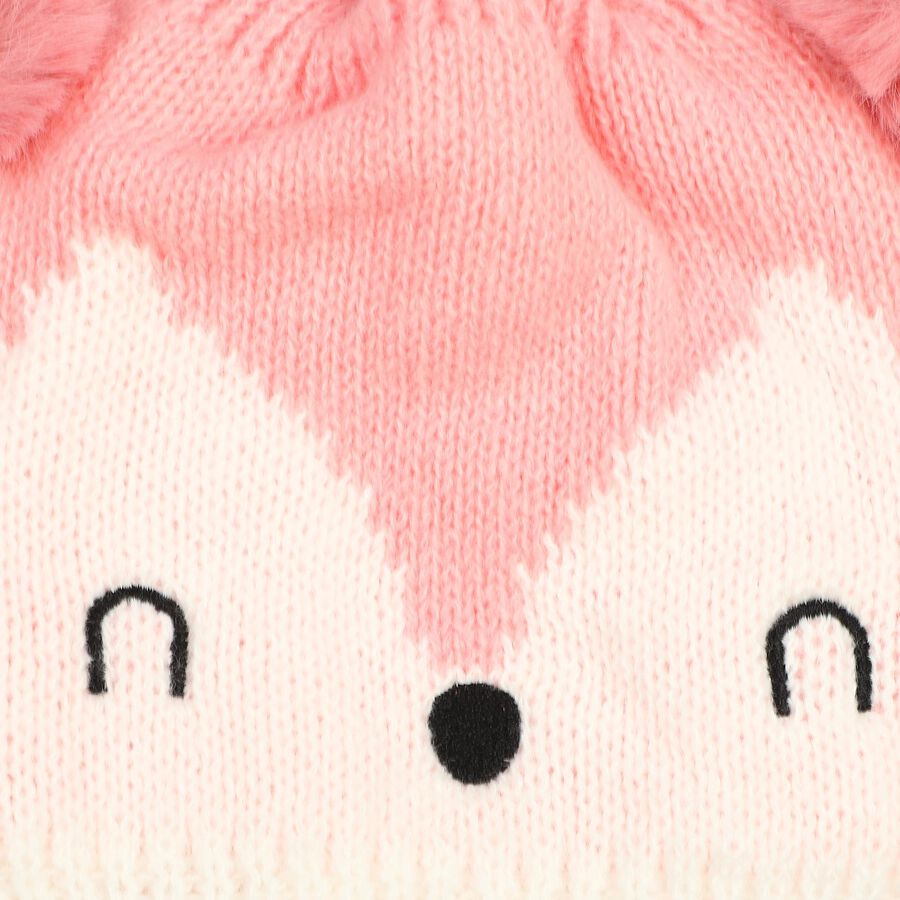 Girls' Pink Pom-Pom Beanie Cap, Light Pink, large