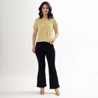 Women's Muted Mustard Yellow Round Neck Floral T-Shirt, Khaki, small image number null