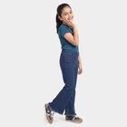 Girls' Navy Blue Flared Fit Frayed Hem Jeans, Dark Blue, small
