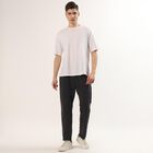 Men's Charcoal Grey Regular Fit Side-Striped Track Pants, Dark Grey, small