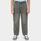 Boys Grey Straight Fit Cargo Jeans, हल्का ग्रे, small