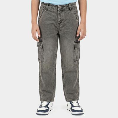 Boys Grey Straight Fit Cargo Jeans