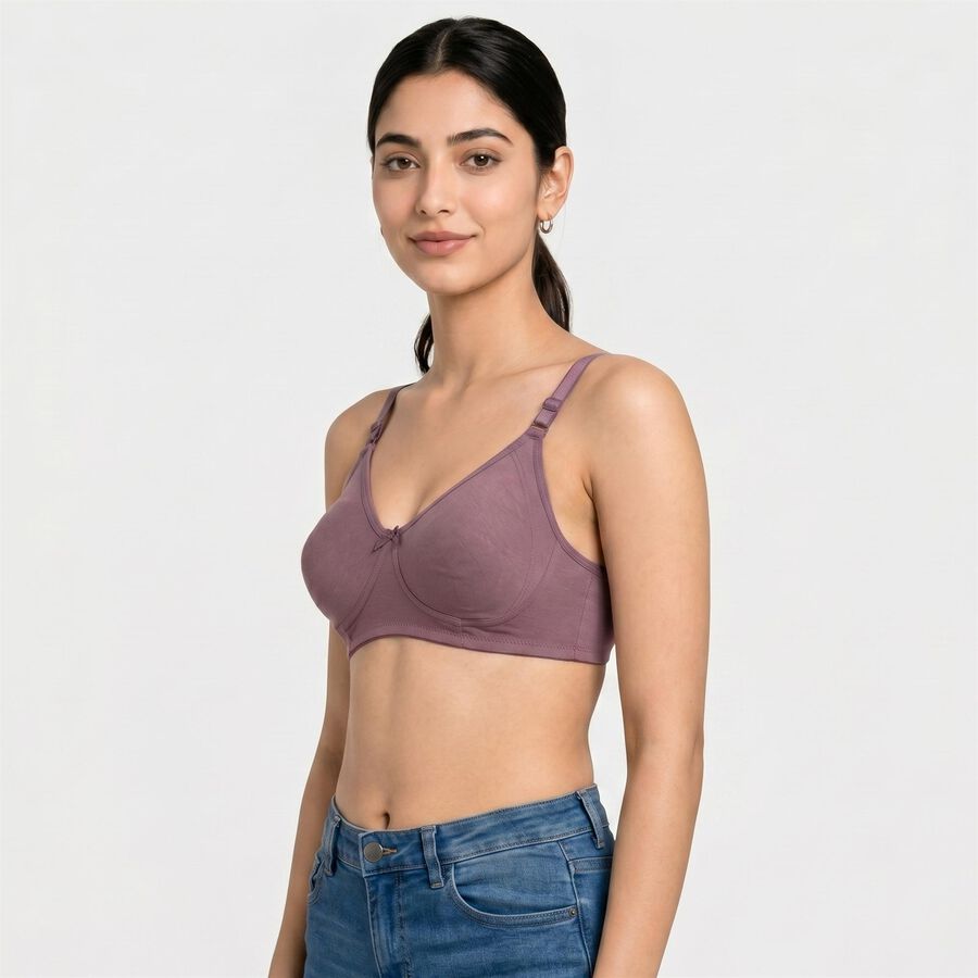 Women's Purple Cotton Blend V Neck Bralette Bra, बैंगनी, large