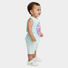 Infants' Mint Green Cotton Round Neck Printed Shorts Set, Light Green, small