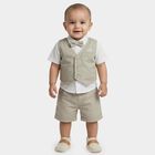 Infants' Beige Cotton Collared Formal Baba Suit, Beige, small