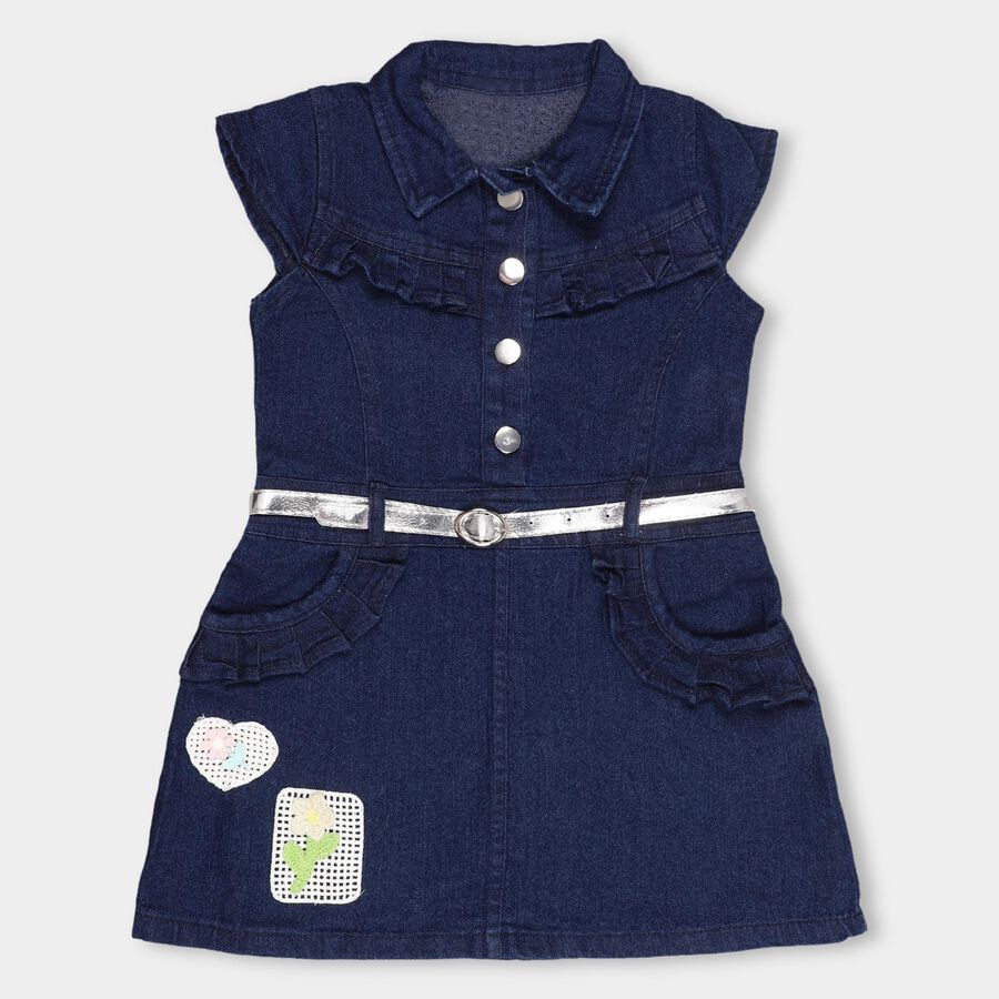 Girls' Frock, गहरा नीला, large image number null