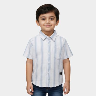 Boys' White Half Sleeve Spread Collar Casual Shirt