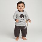 Infants White and Charcoal Grey Cotton Elephant Printed Baba Suit, Charcoal, small image number null