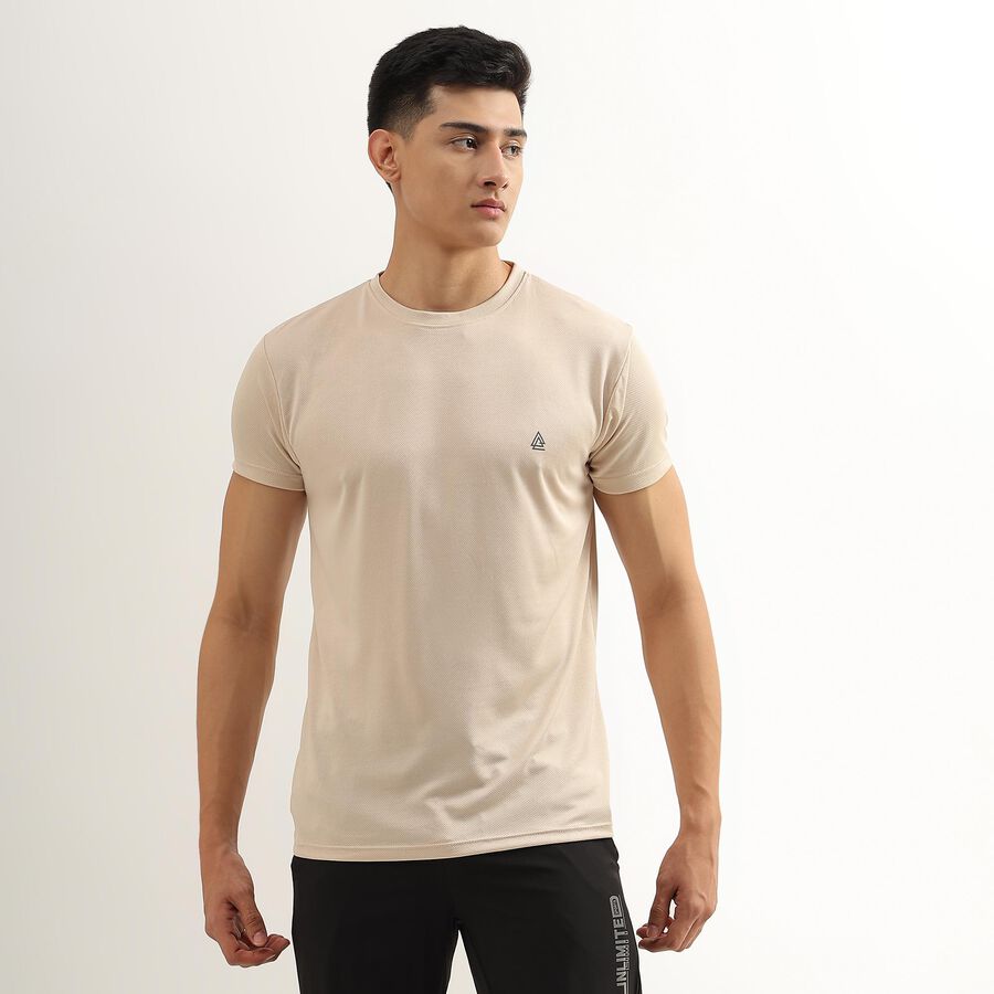 Men's Light Beige Crew Neck Drifit Tee Shirt, Beige, large image number null