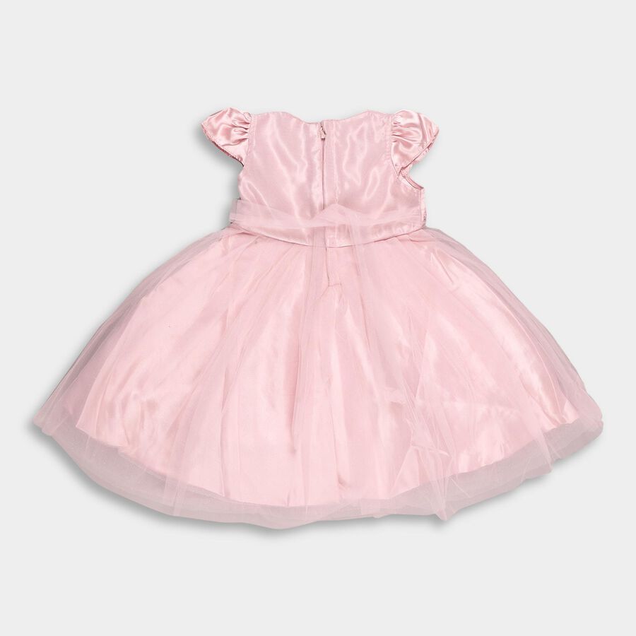 Girls' Soft Pink Floral Embroidered Party Wear Frock, Pink, large image number null