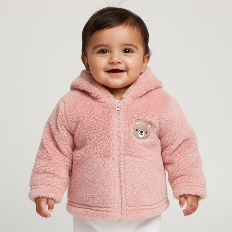 Infants Light Pink Hooded Casual Sweatshirt, हल्का गुलाबी, large image number null