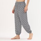 Women's Black and White Relaxed Fit Printed Harem Pants, Navy Blue, small