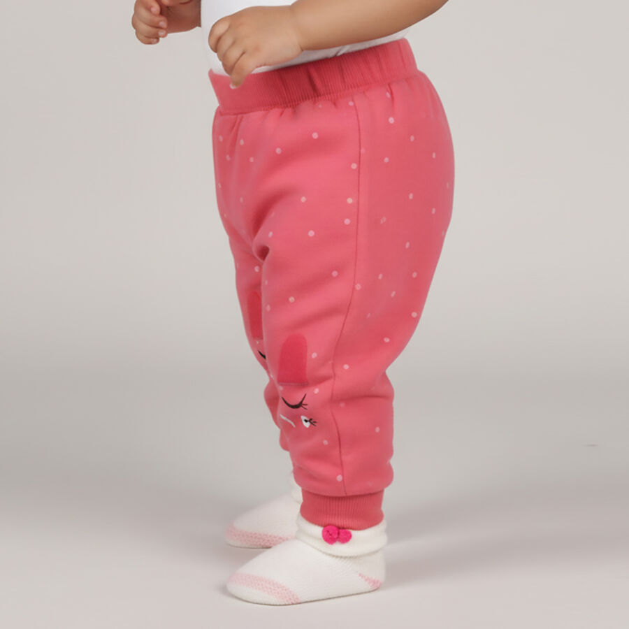 Infants Bright Coral Pink Bunny Printed Cotton Blend Pyjama, Pink, large image number null