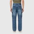 Men's Blue Relaxed Fit Cargo Jeans, गहरा नीला, small