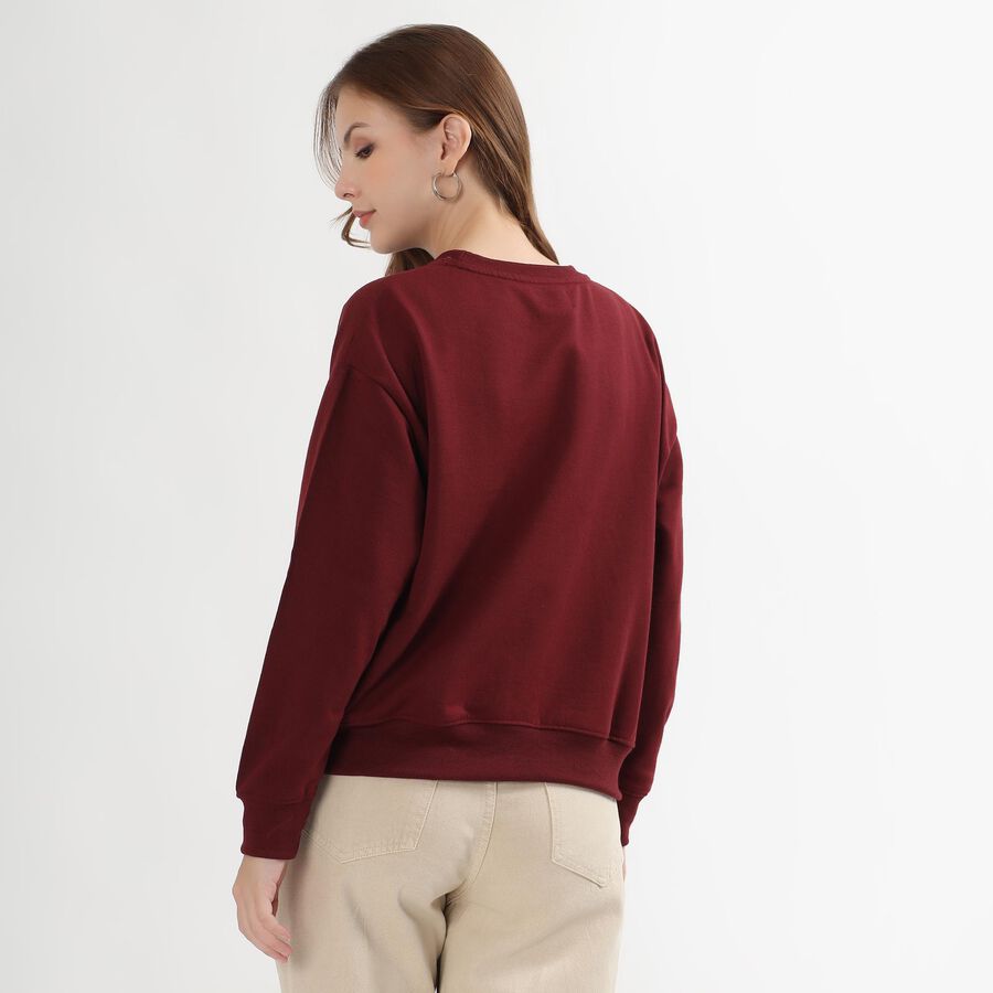 Women's Deep Burgundy Crew Neck Casual Sweatshirt, Wine, large image number null
