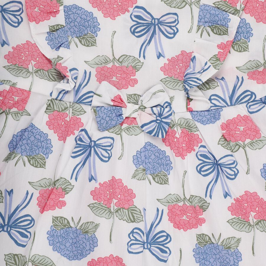 Girls' White Floral Printed Fit and Flare Frock, ऑफ व्हाइट, large