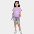 Girls' Lilac Round Neck Casual T-Shirt, Lilac, small