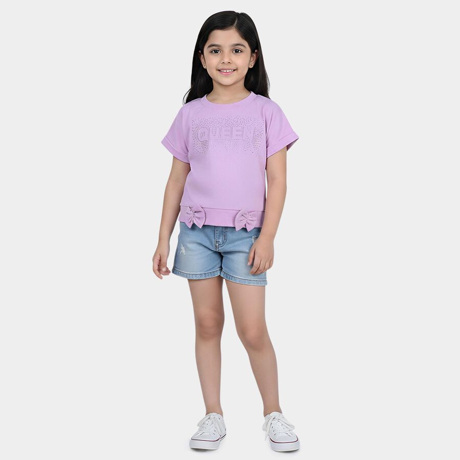 Girls' Lilac Round Neck Casual T-Shirt, Lilac, large