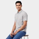 Men's Light Beige Cotton Half Sleeve Classic Casual Shirt, Beige, small