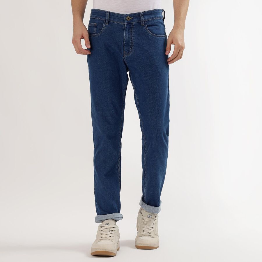 Men's Deep Steel Blue Slim Fit Jeans, Mid Blue, large image number null
