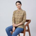 Women's Yellow Round Neck Solid Straight Kurti, Yellow, small