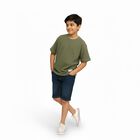 Boys Olive Green Cotton Crew Neck Casual T-Shirt, ओलिव, small image number null