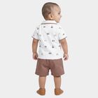 Infants' Brown Cotton Round Neck Cartoon Print Baba Suit, भूरा, small
