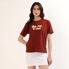Women's Rust Round Neck Casual T-Shirt, Rust, small