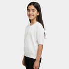 Girls' White Round Neck Casual T-Shirt, White, small