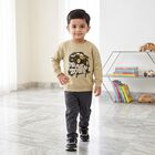 Boys' Beige Crew Neck Graphic Print Sweatshirt, गहरा पीला, small