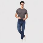 Men's Navy Blue Slim Fit Washed Jeans, Dark Blue, small