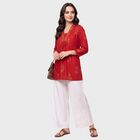 Women's Maroon V-Neck Printed Kurti, मरून, small