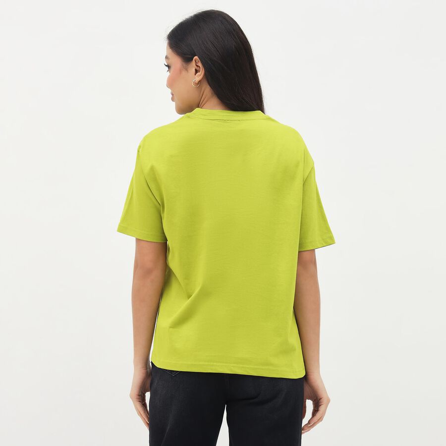 Women's Bright Lime Green Cotton Round Neck Graphic T-Shirt, Neon Green, large