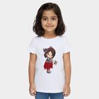 Girls White Cotton Round Neck Casual T-Shirt, सफ़ेद, small