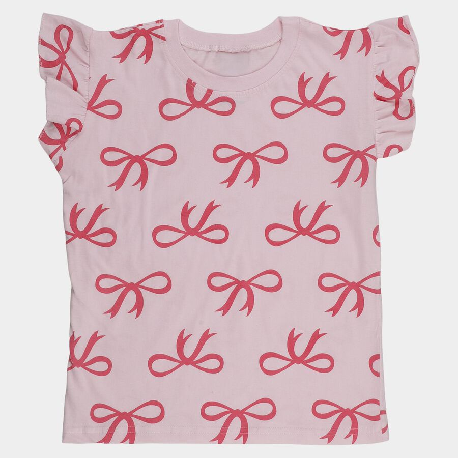 Girls Light Pink Cotton Round Neck Casual T-Shirt, हल्का गुलाबी, large