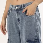 Women's Stonewashed Blue Relaxed Fit Cargo Jeans, हल्का नीला, small image number null