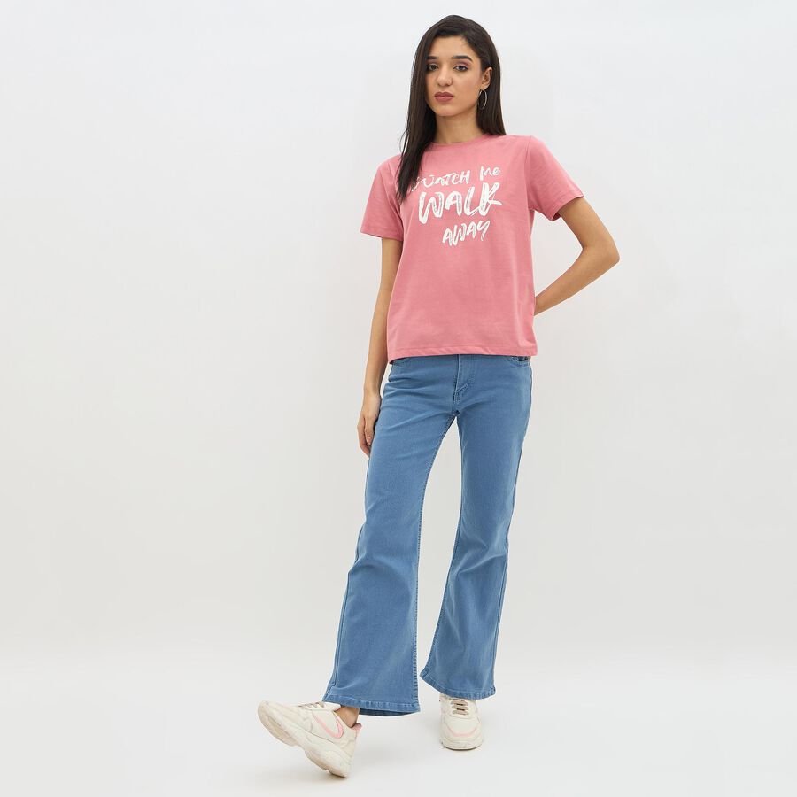 Women's Light Blue Flared Fit High-Rise Jeans, मध्यम नीला, large image number null