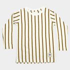 Boys White Crew Neck Regular Striped T-Shirt, White, small
