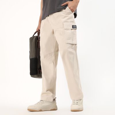 Men's Beige Relaxed Fit Cargo Pants