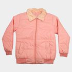 Girls' Pink Faux Fur Collar Puffer Jacket, Pink, small