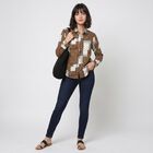 Women's Khaki Printed Collared Shirt, खाकी, small