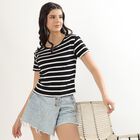 Women's Jet Black Round Neck Crop Top, Black, small image number null