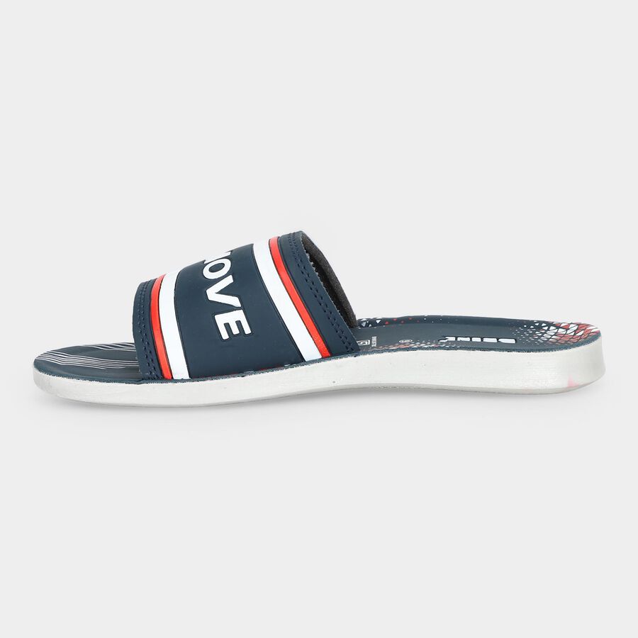 Men's Navy Blue PU Slip-On Slide Sandals, Navy Blue, large