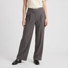 Women's Grey Wide Leg Belted Trousers, गहरा ग्रे, small