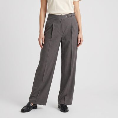 Women's Grey Wide Leg Belted Trousers