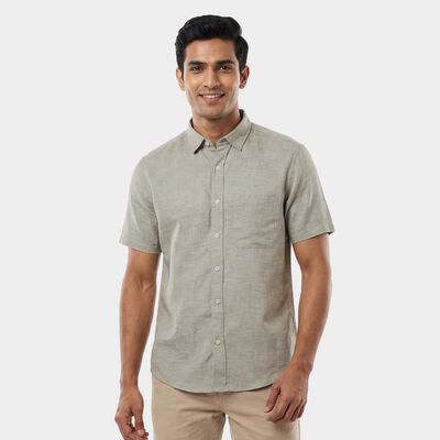 Men's Light Green Half Sleeve Spread Collar Casual Shirt