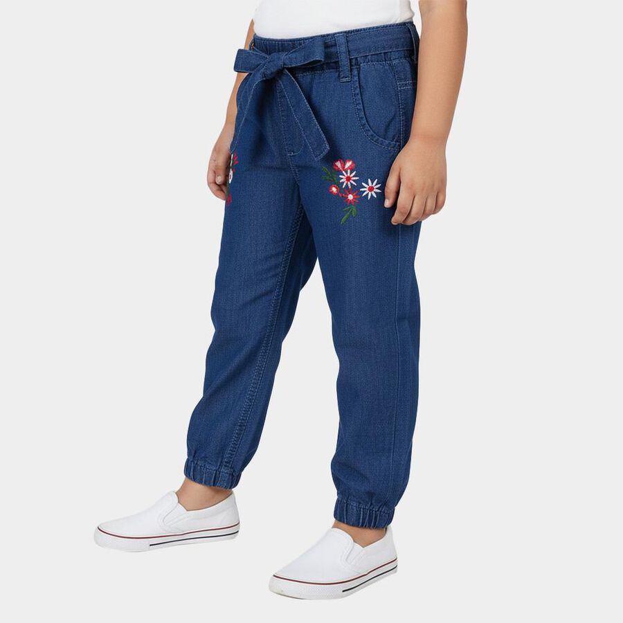 Girls' Blue Regular Fit Jeans, मध्यम नीला, large