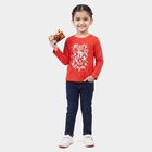 Girls Red Round Neck Regular Top, Red, small