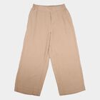 Women's Beige Wide-Leg Elastic Waist Trousers, Beige, small