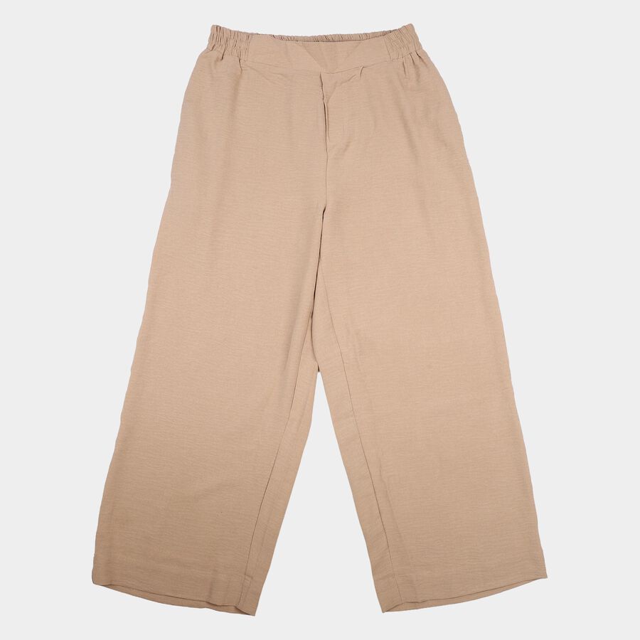 Women's Beige Wide-Leg Elastic Waist Trousers, Beige, large